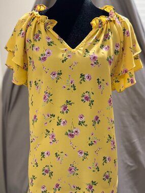 🌼 Pleione Yellow Floral Ruffle Sleeve Blouse 🌼